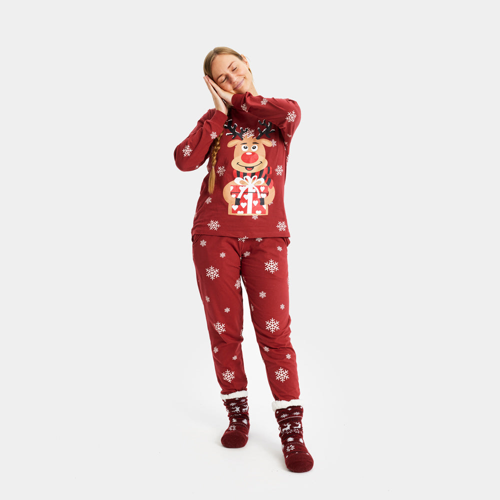 Pijama Navideña para mujer Rojo Reno Rodolfo
