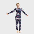 Pijama Navideña para Niña Azul Muñecos de Nieve y Corazones

