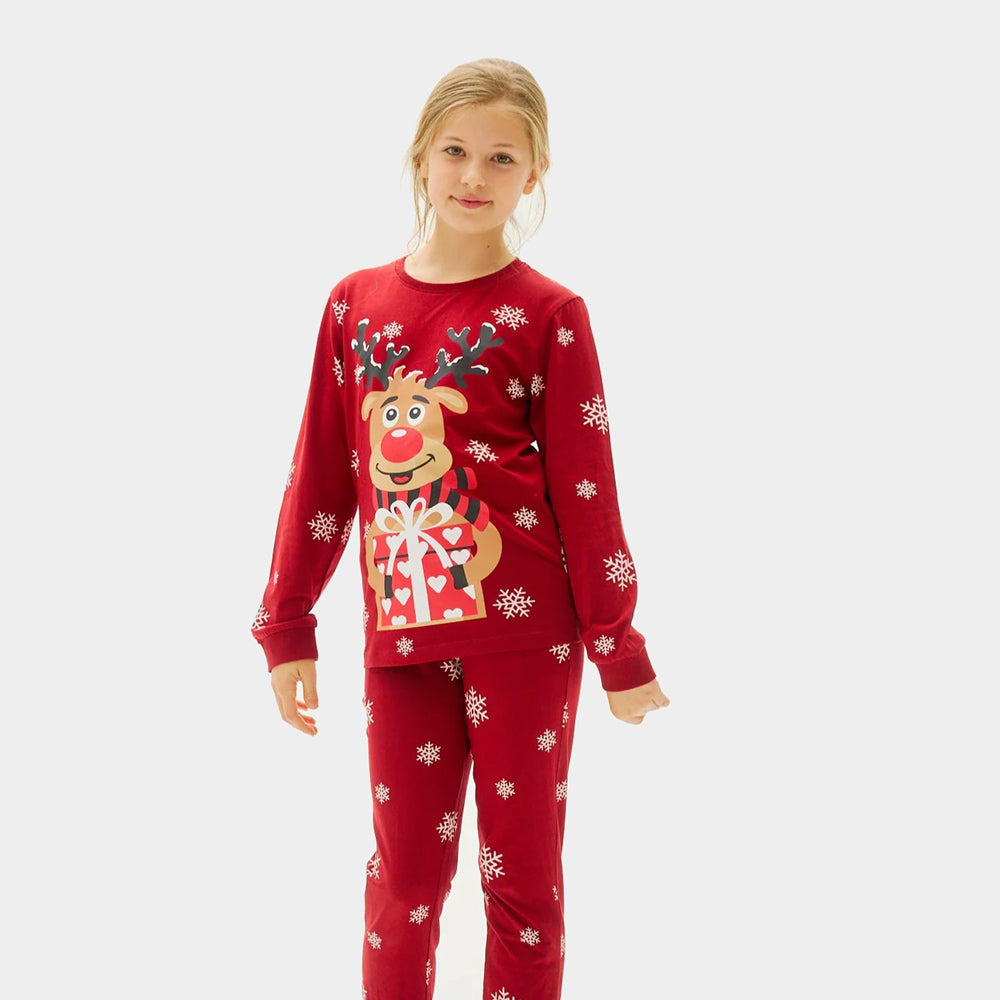 Pijama Navideña para Niña Rojo Reno Rodolfo
