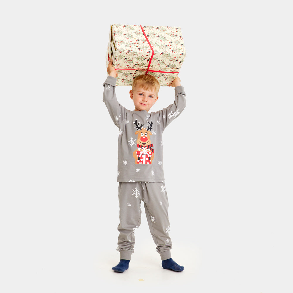 Pijama Navideña para Niño Gris Reno Rodolfo
