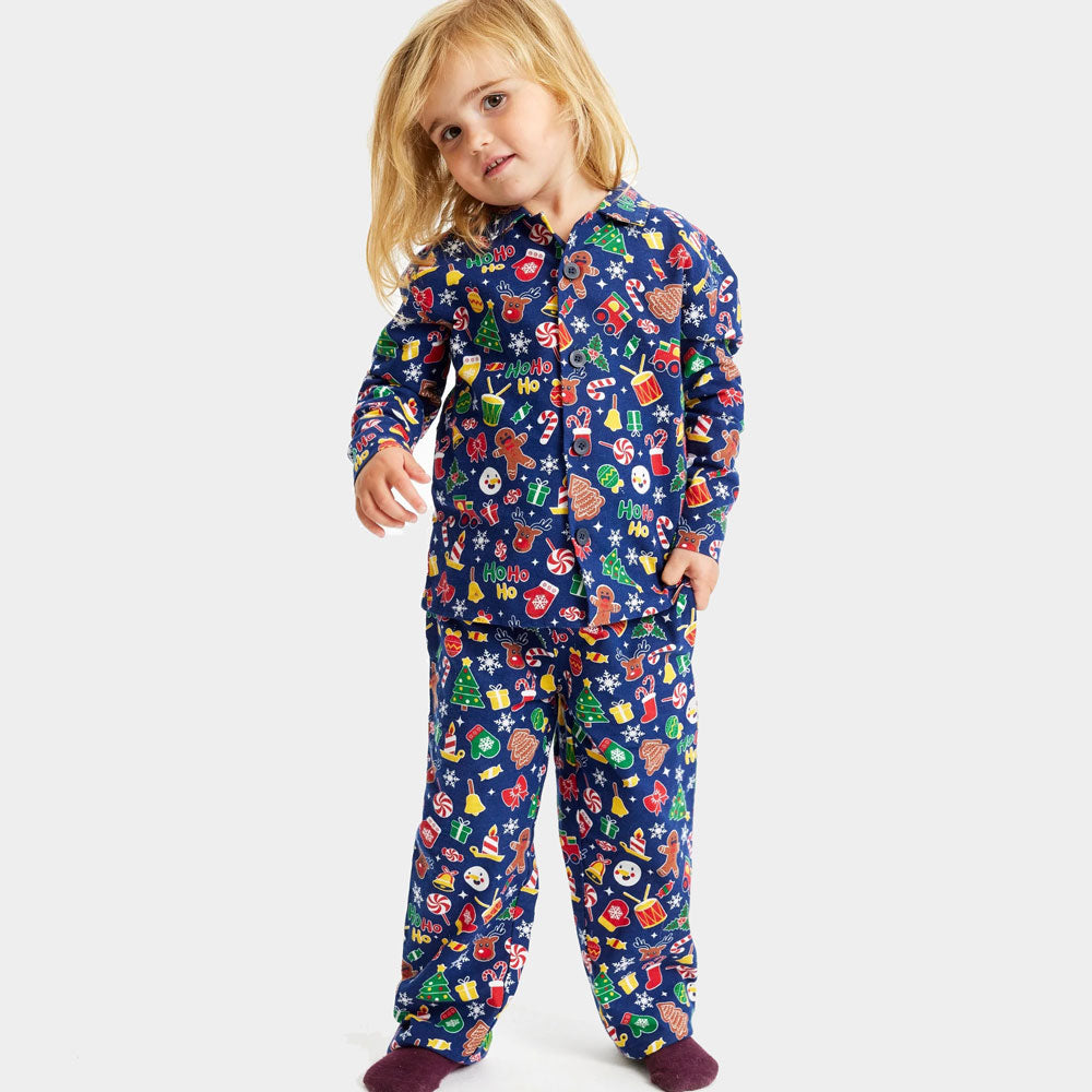Pijama Navideña para Niños Azul con Motivos Navideños