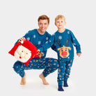 Pijama Navideña para Familia Azul con Reno Rudolph