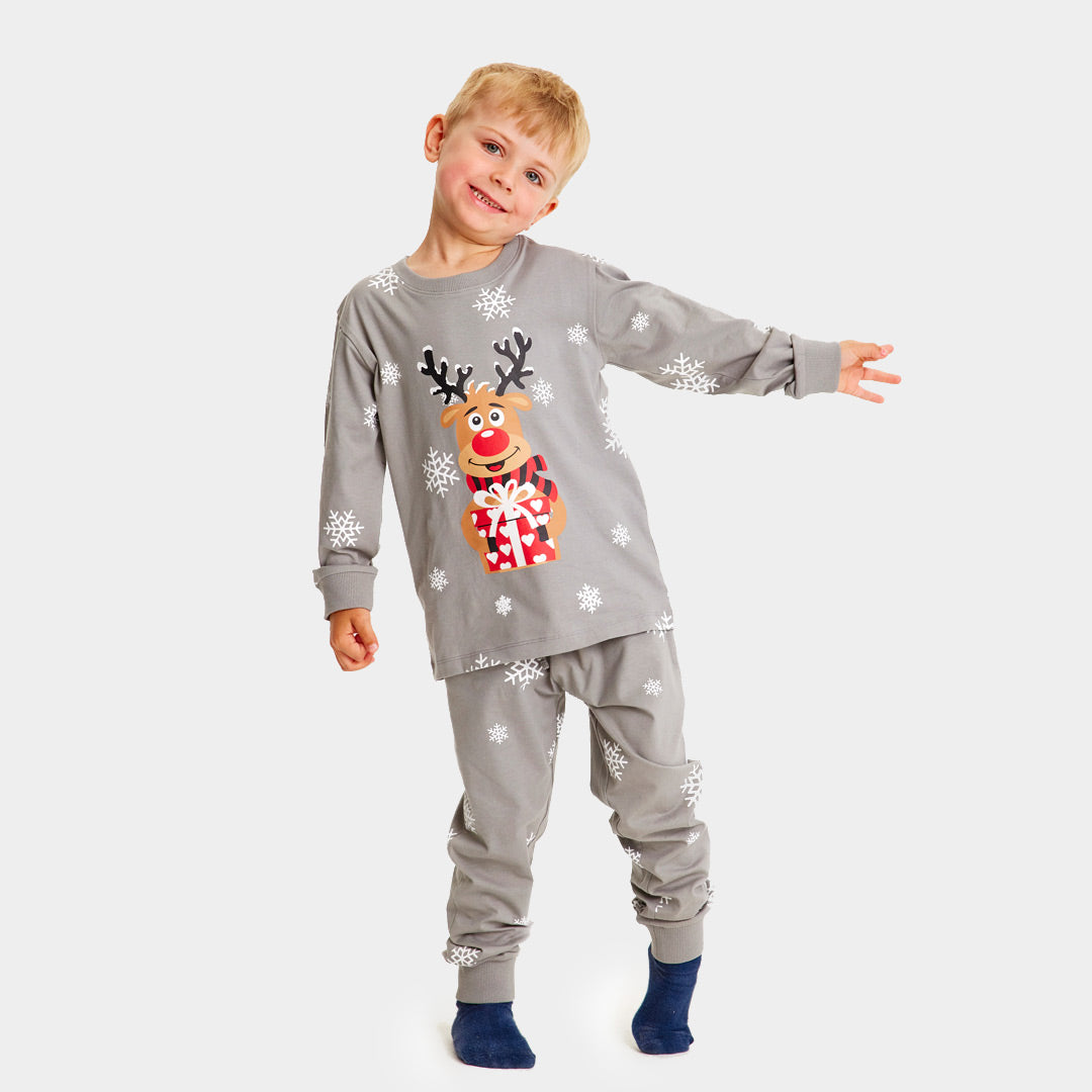 Pijama Navideña para Niños Gris Reno Rodolfo