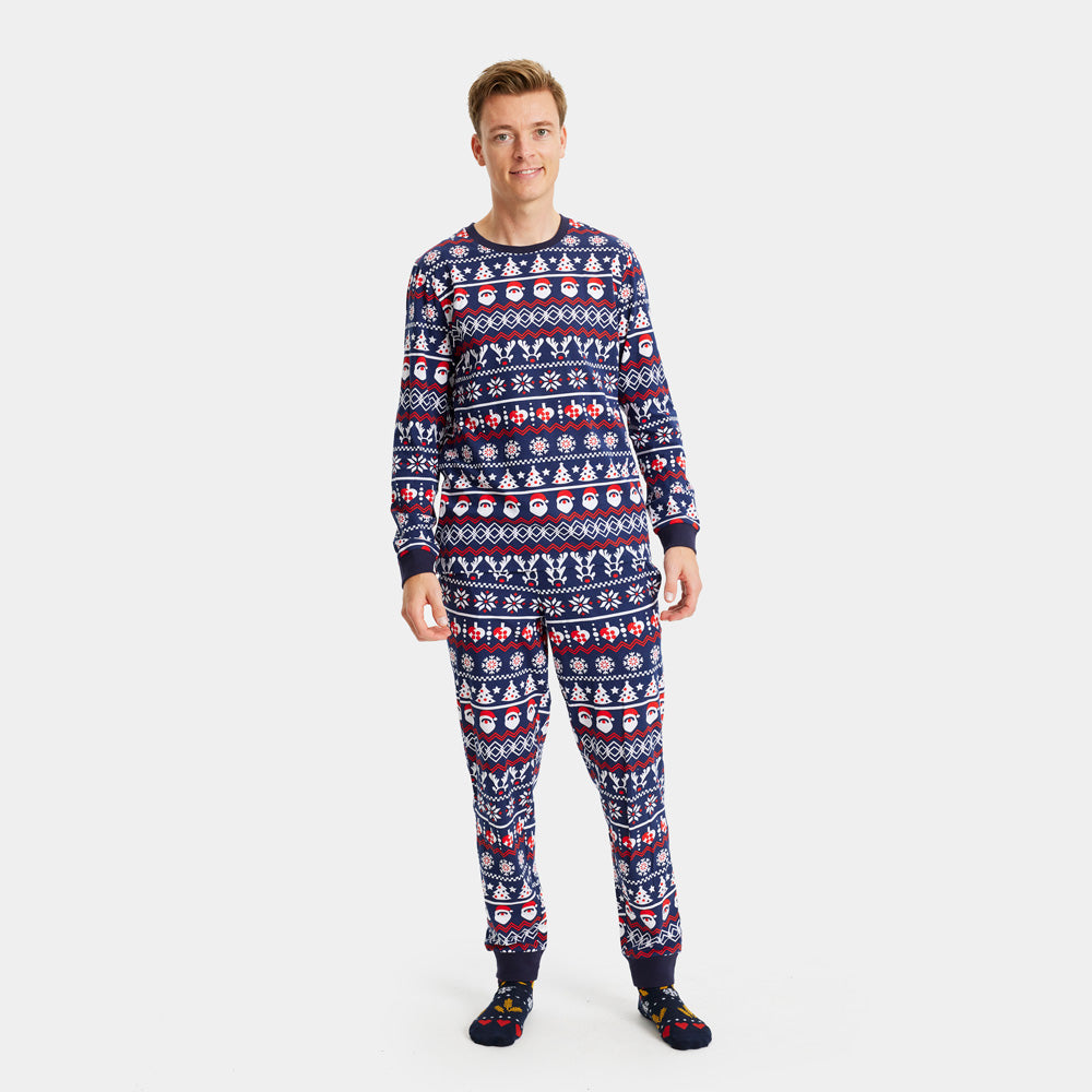 Pijama Navideña para Familia con Papá Noel, Árboles y Corazones hombre