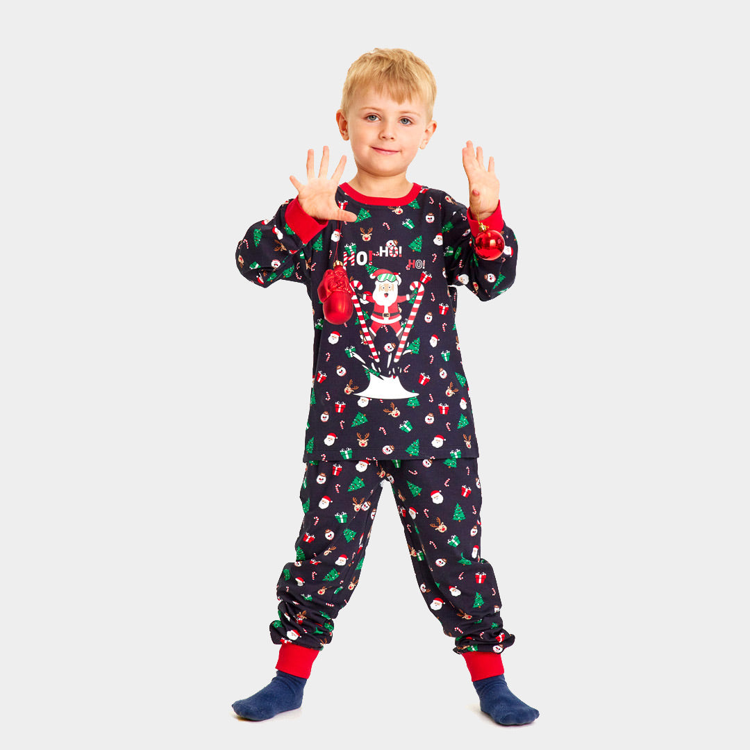 Pijama Navideña para Familia con Papá Noel Esquiador niño