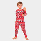 Pijama Navideña para Familia Rojo con Renos y Árboles niño