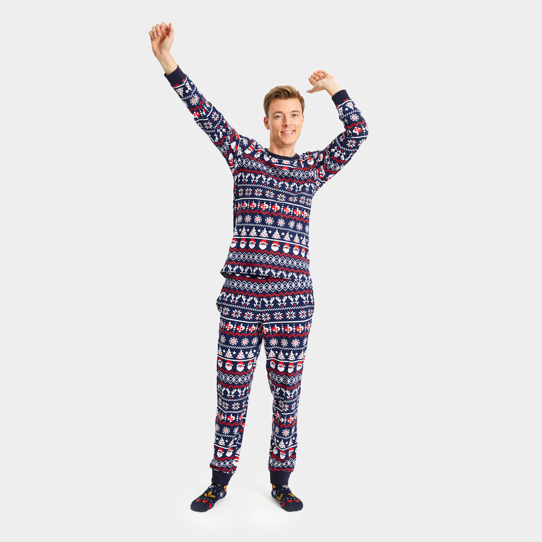 Pijama Navideña Adultos Unisex con Papá Noel, Árboles y Corazones Hombre