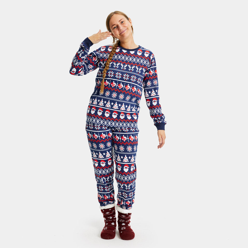 Pijama Navideña para Niños Mujer Papá Noel, Árboles y Corazones
