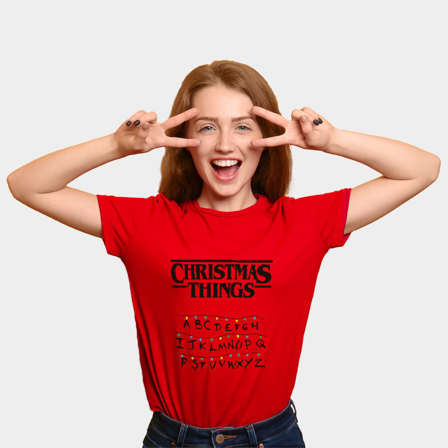 Playera Navideña para Familia Roja Christmas Things mujer