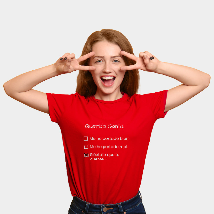 Playera Navideña para Familia Roja Querido Santa mujer