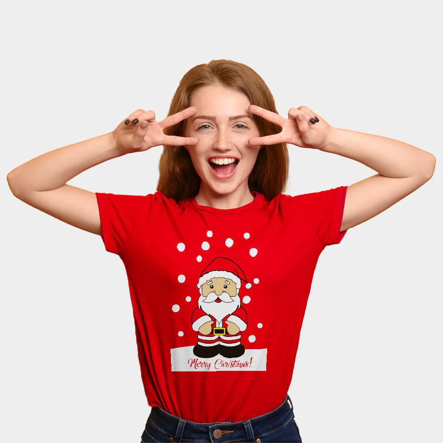 Playera Navideña para Familia Roja con Papá Noel mujer