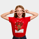 Playera Navideña para Familia Roja Reno Rudolph mujer