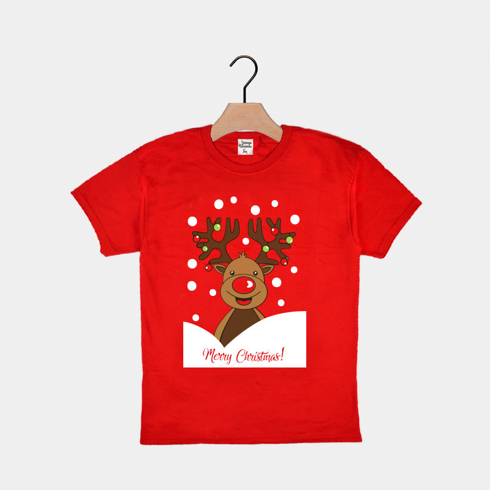 Playera Navideña para Familia Roja Reno Rudolph