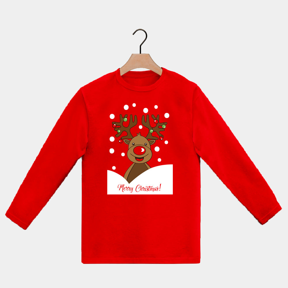 Playera Navideña Manga Larga Hombre Mujer Roja Reno Rudolph