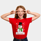 Playera Navideña Mujer Roja con Muñeco de Nieve