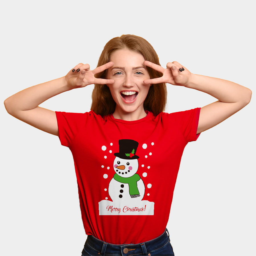Playera Navideña Mujer Roja con Muñeco de Nieve