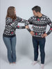 Suéter de Navidad para Mujer y Hombre Azul Árboles, Muñecos y Papá Noel
