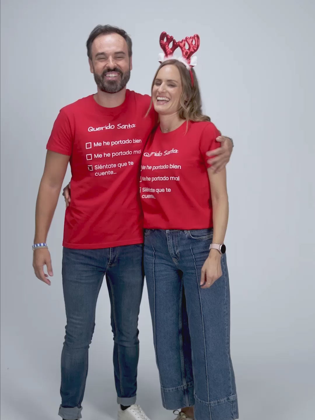 Playera Navideña Mujer y Hombre Roja Querido Santa