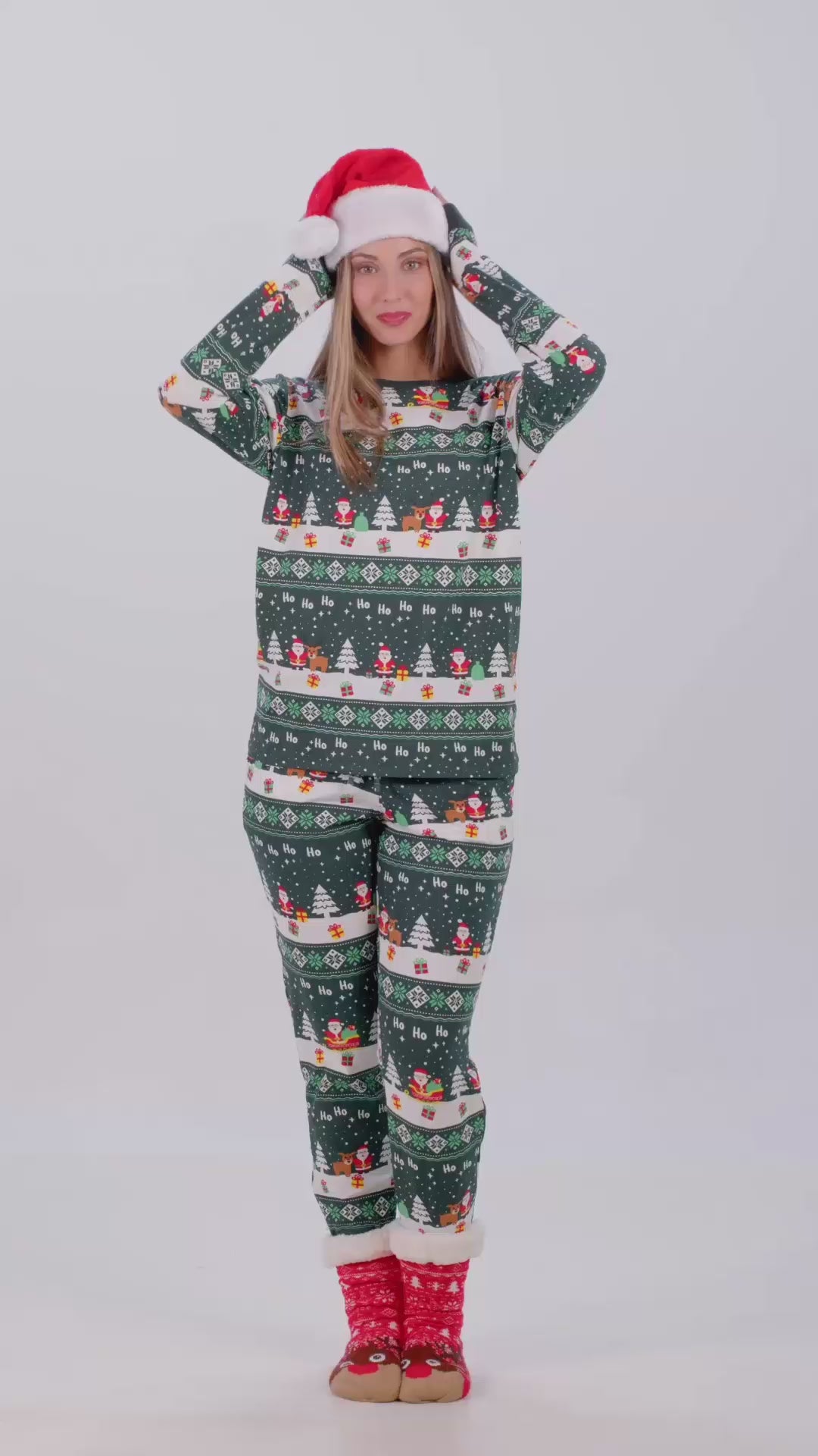 Pijama Navideña para Adultos Unisex Green Jolly Christmas Algodón Orgánico