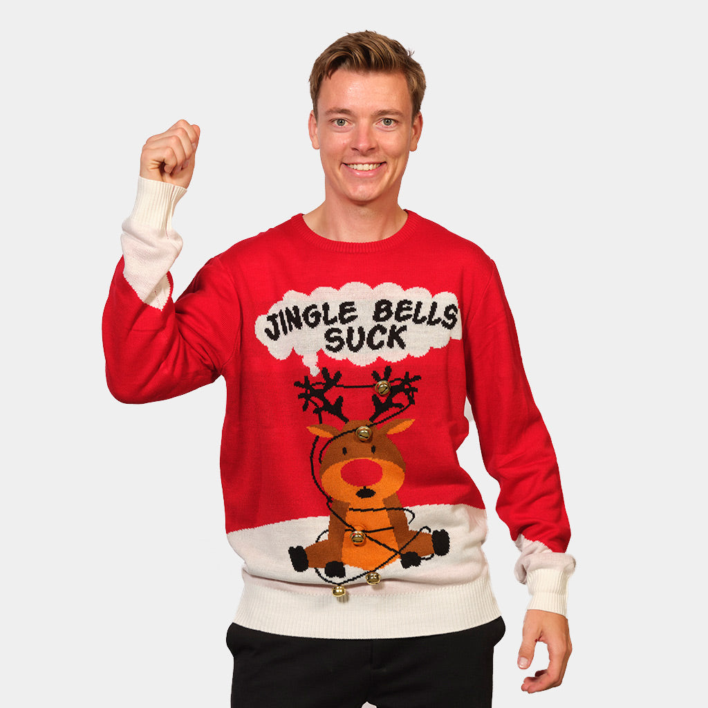 Suéter Navideño Hombre Jingle Bells Suck Rojo