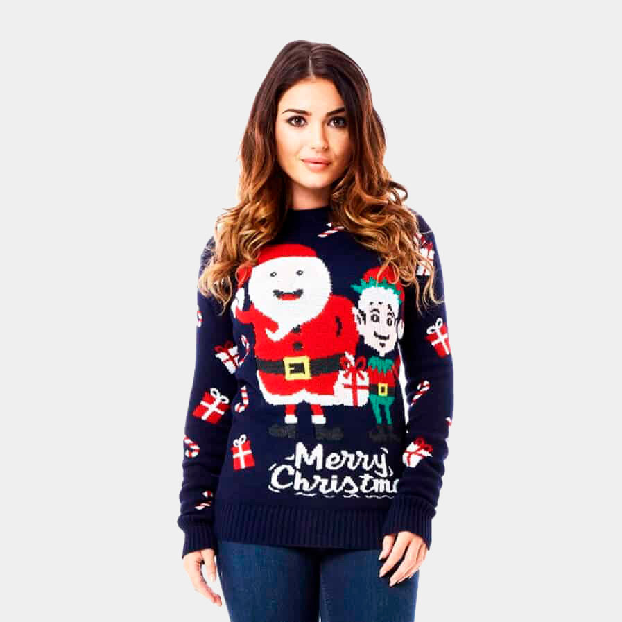 sueter Navideño Papá Noel y Elfo Mujer