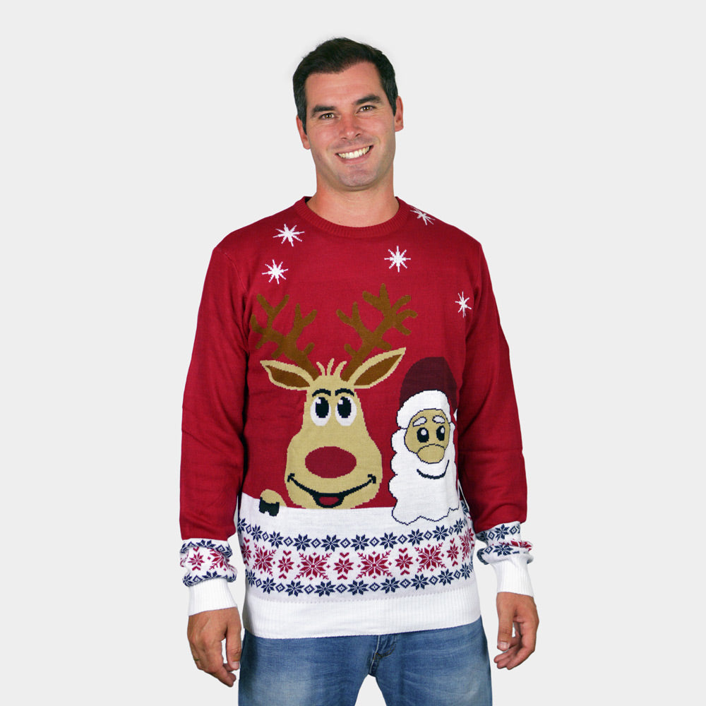 Suéter de Navidad para Familia Santa y Rudolph SonrientesHombre