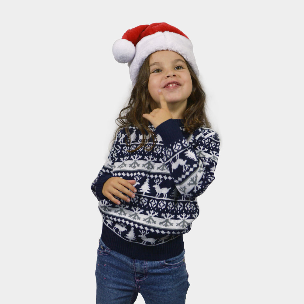 Suéter de Navidad para Niña cenefas de Renos y Árboles