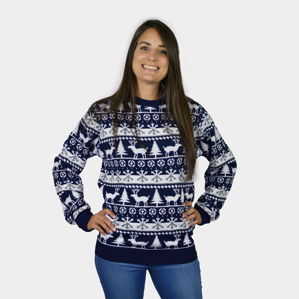 Suéter de Navidad Mujer Cenefas Renos y Árboles