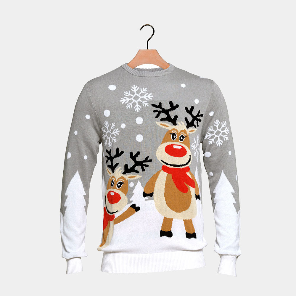 Suéter de Navidad para Hombre Gris Renas Cute