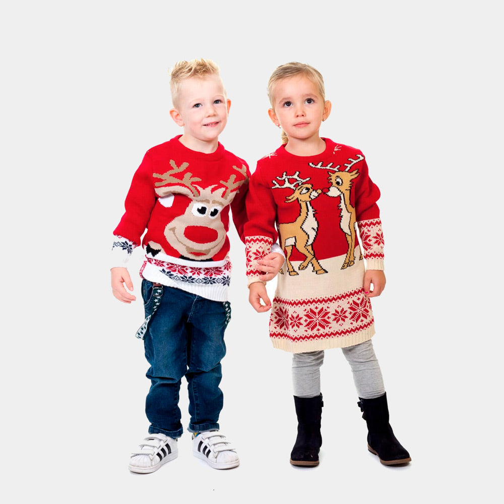 sueter Navideño Niña y Niño Rojo con Renos Bebé Baby