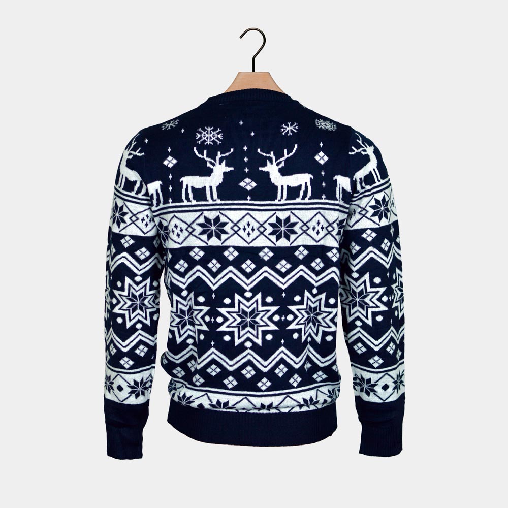 Suéter Navideño para Mujer con Renos y Estrellas Azul Nordic Espalda
