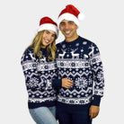 Suéter Navideño para Mujer con Renos y Estrellas Azul Nordic parejas