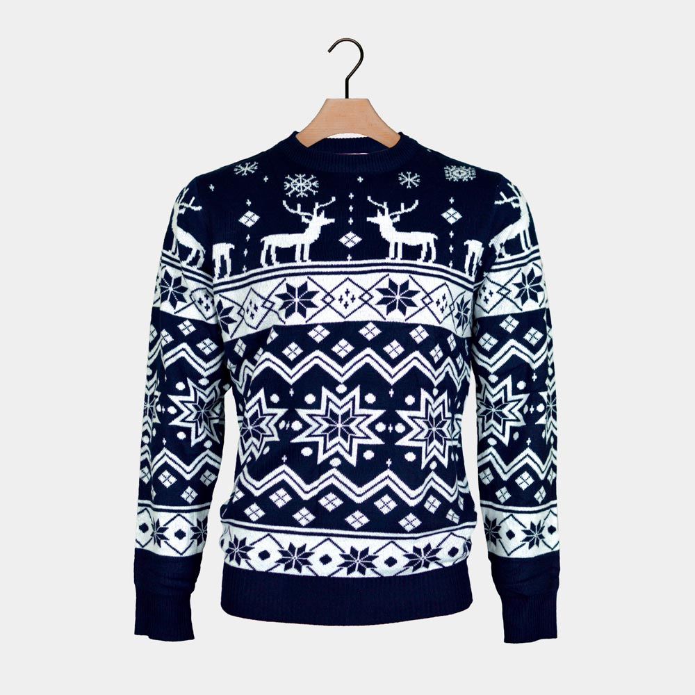 Suéter Navideño para Mujer con Renos y Estrellas Azul Nordic