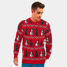 sueter Navideño Rojo con Pinos y Muñecos de Nieve hombre