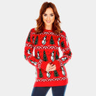 sueter Navideño Rojo con Pinos y Muñecos de Nieve mujer