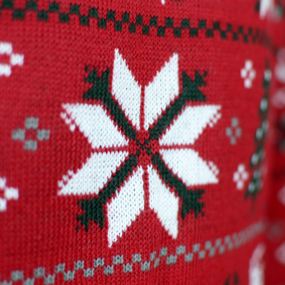 Suéter de Navidad para Niña y Niño Rojo Renos, Árboles y Estrellas Polares Detalle