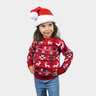Suéter de Navidad para Niña Rojo Renos, Árboles y Estrellas Polares