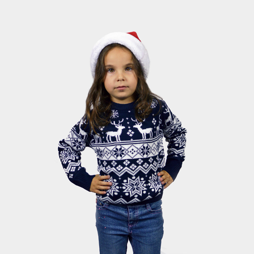 Suéter Navideño para Niña con Renos y Estrellas Azul Nordic
