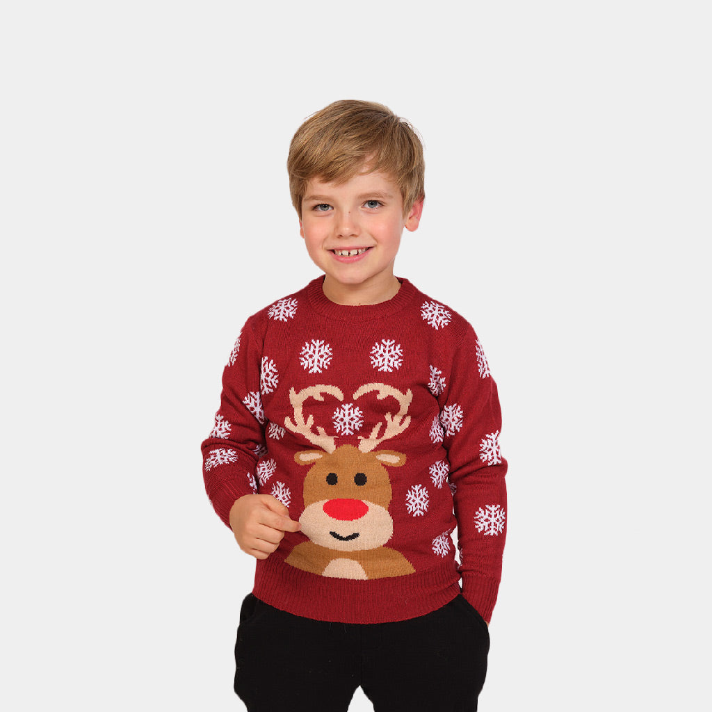 Suéter Navideño Reno Rudolph Rojo Niño
