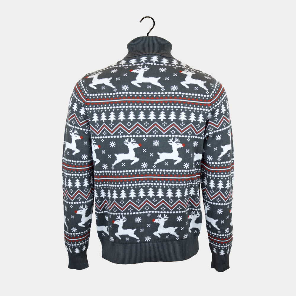 Suéter de Navidad Algodón Orgánico de cuello alto Hombre Gris Renos 
