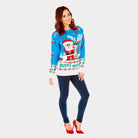 sueter de Navidad para Mujer Azul Claro Reno y Papá Noel