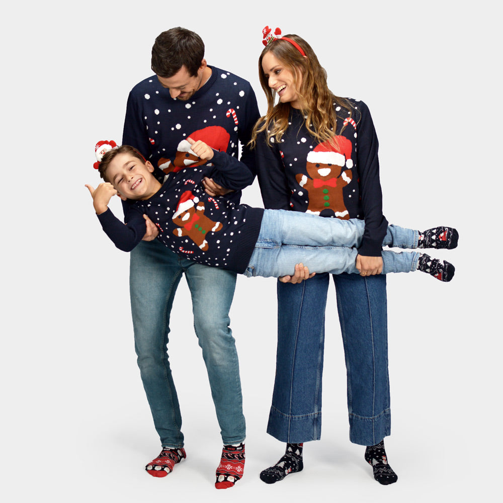 Suéter de Navidad Azul Gingerbread para Familia 