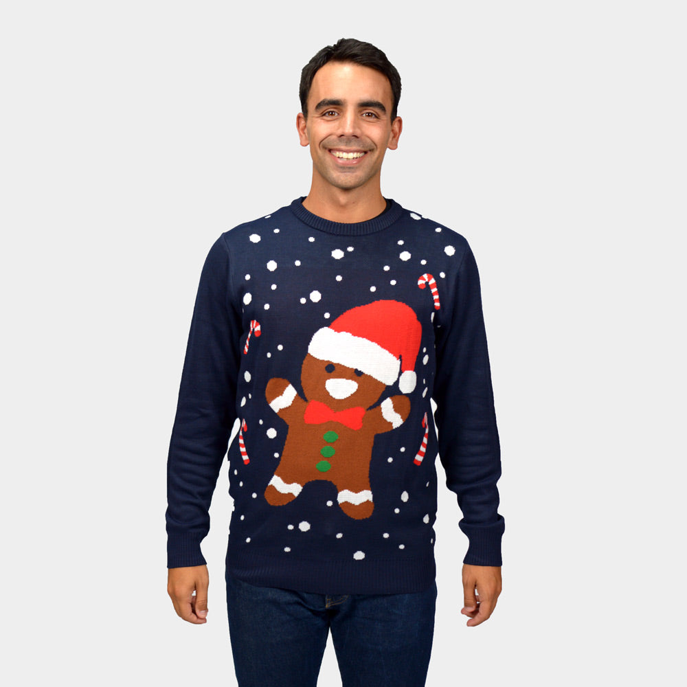 Suéter de Navidad Azul Gingerbread para Hombre 