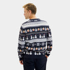 Suéter de Navidad Azul Muñecos de Nieve y Cenefas hombre