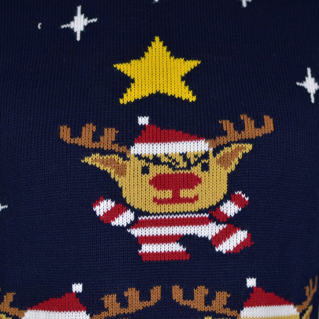 sueter de Navidad Azul Renos para Hombre Árbol de Navidad y Estrella Detalle