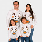 Suéter de Navidad Blanco con Reno 3D familia
