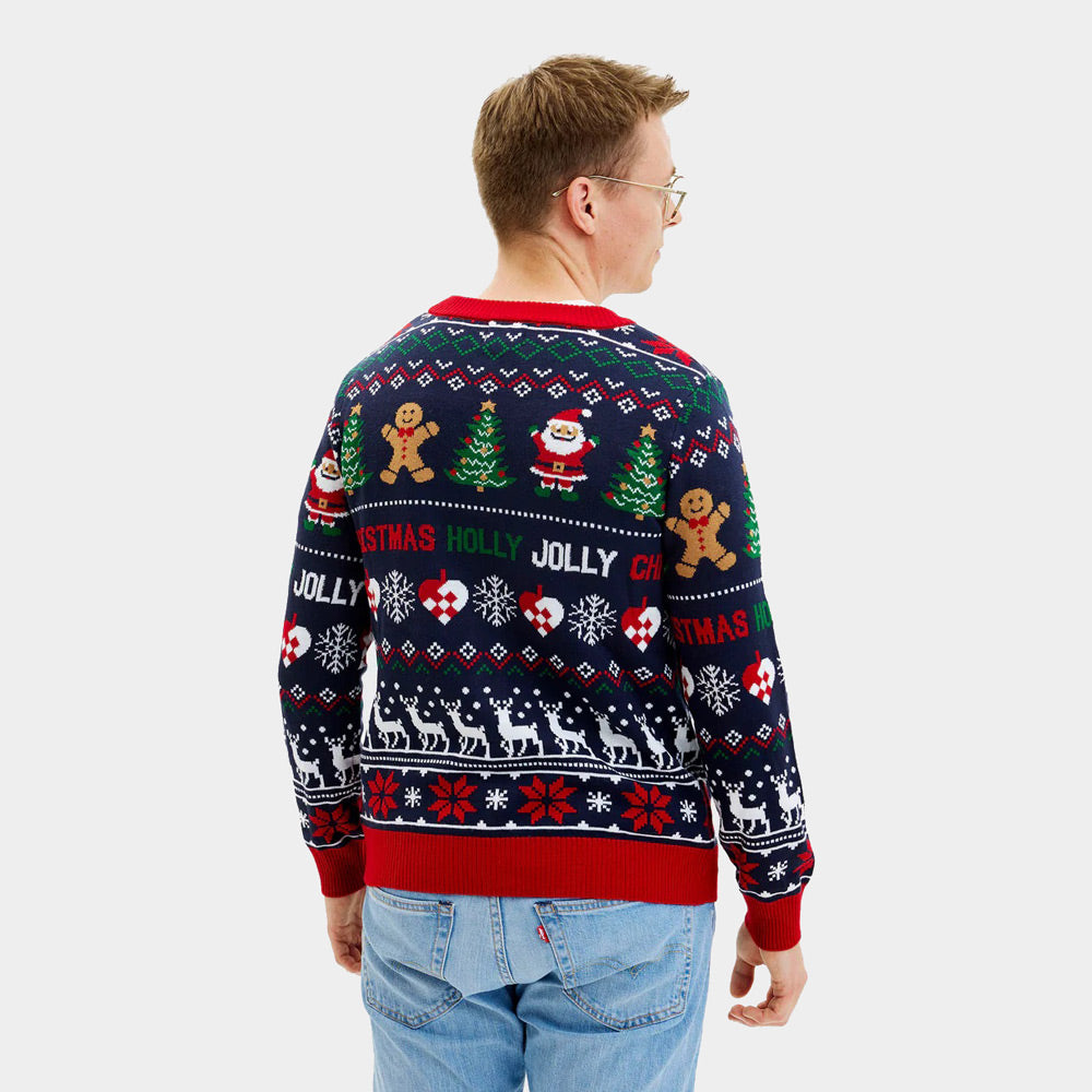 Hombre Suéter de Navidad Cárdigan Azul y Rojo