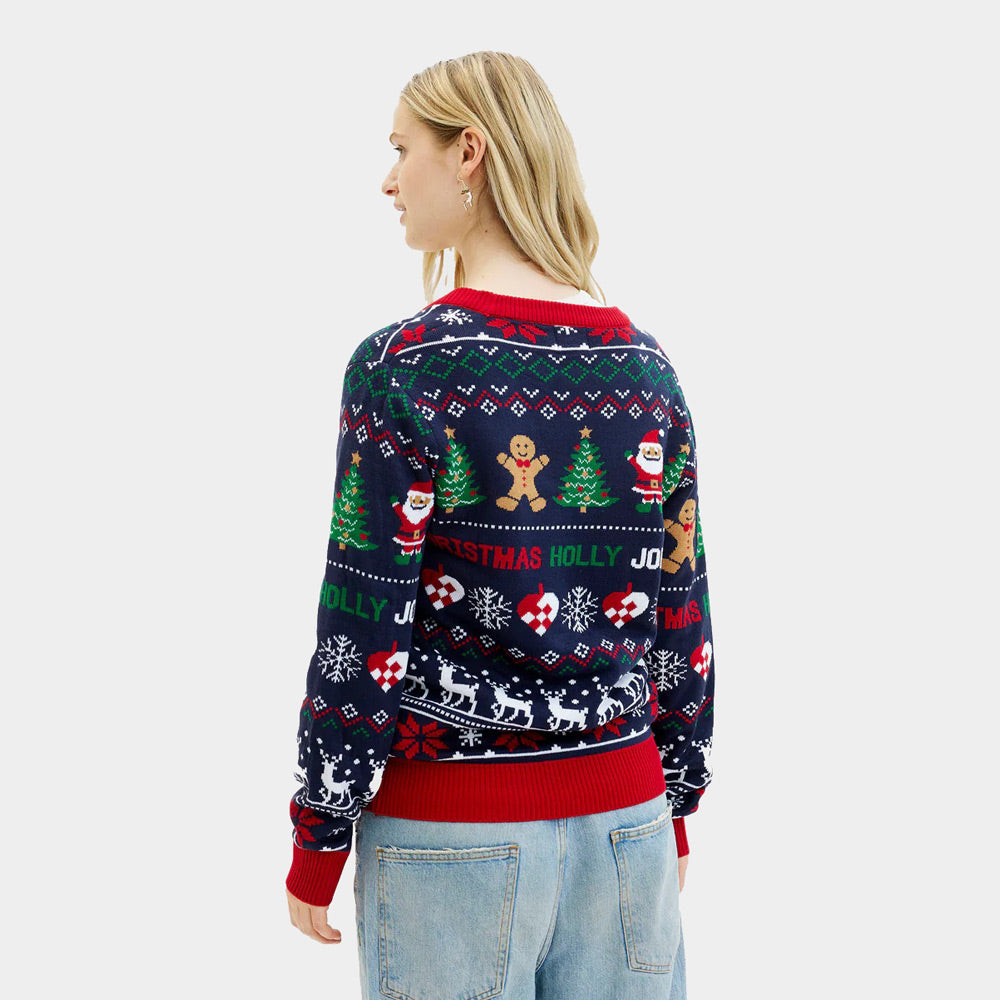 Mujer Suéter de Navidad Cárdigan Azul y Rojo