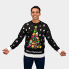 Suéter de Navidad con Luces LED para Hombre con Árbol de Navidad Negro 
