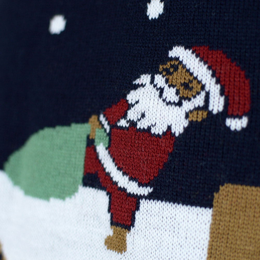 Suéter de Navidad con Luces LED para Hombre Azul Merry Christmas Santa
